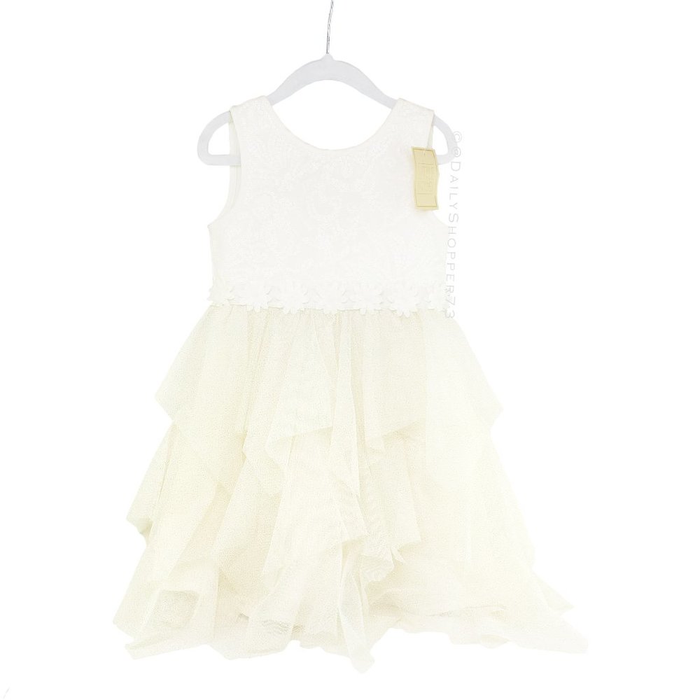 Primark "Little Stitches" Sparkly Floral Ruffled Tulle Handkerchief Hem Dress